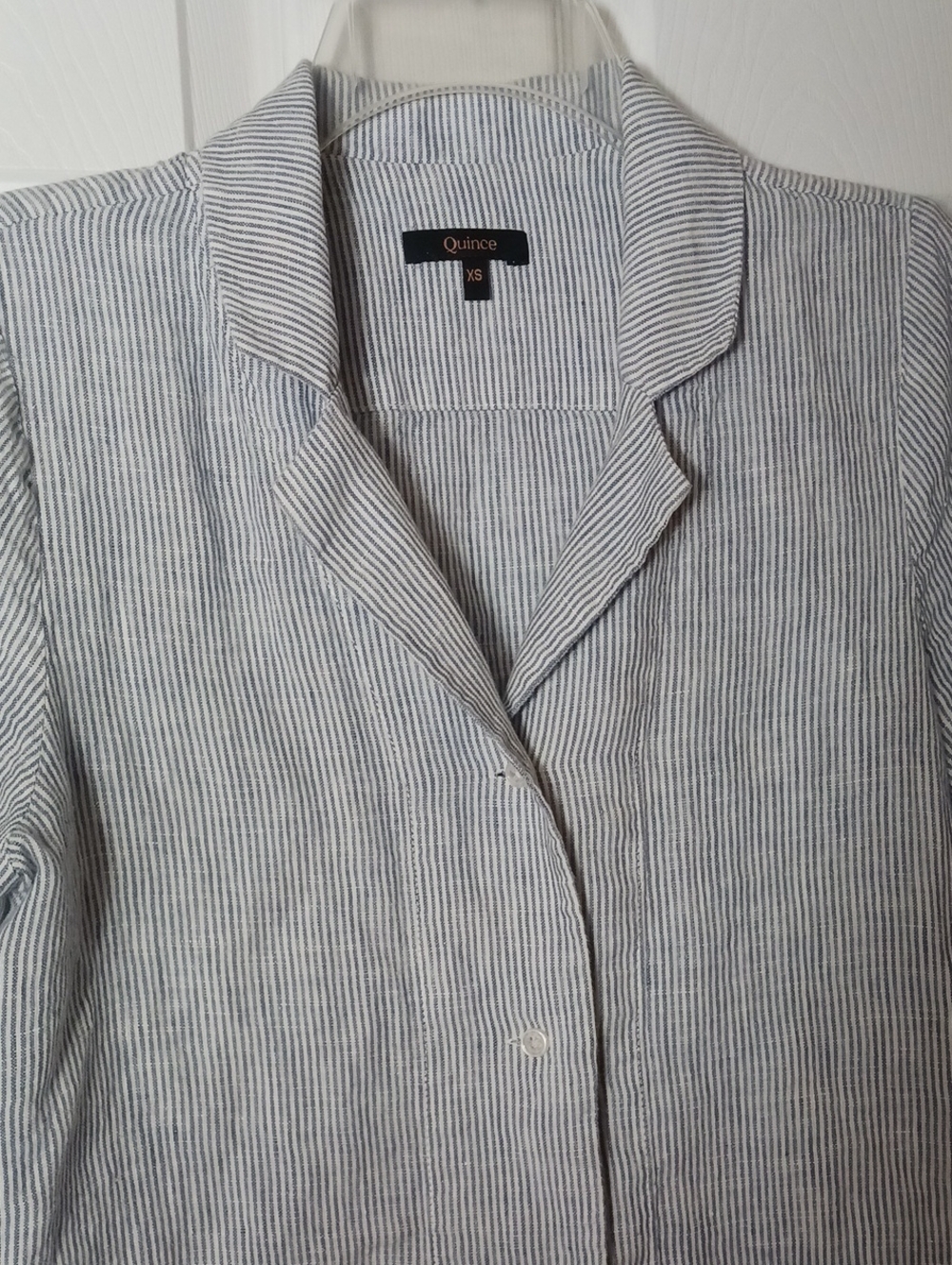 Quince Button Up Top Linen Oversized Pinstripes Cool Preppy Coastal Size XS - Picture 2 of 7